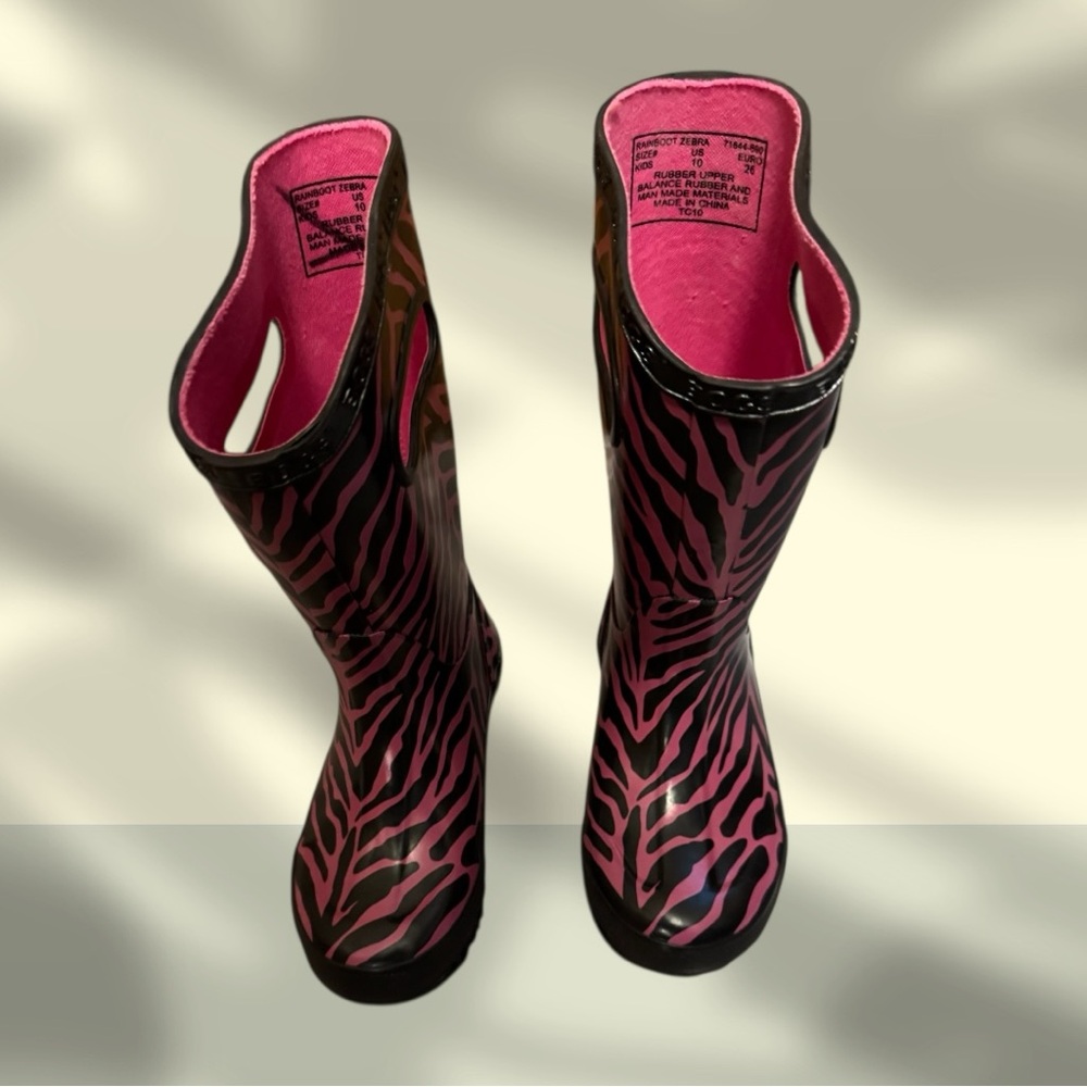 Bogs Kids Pink and Black Zebra Rain Boots